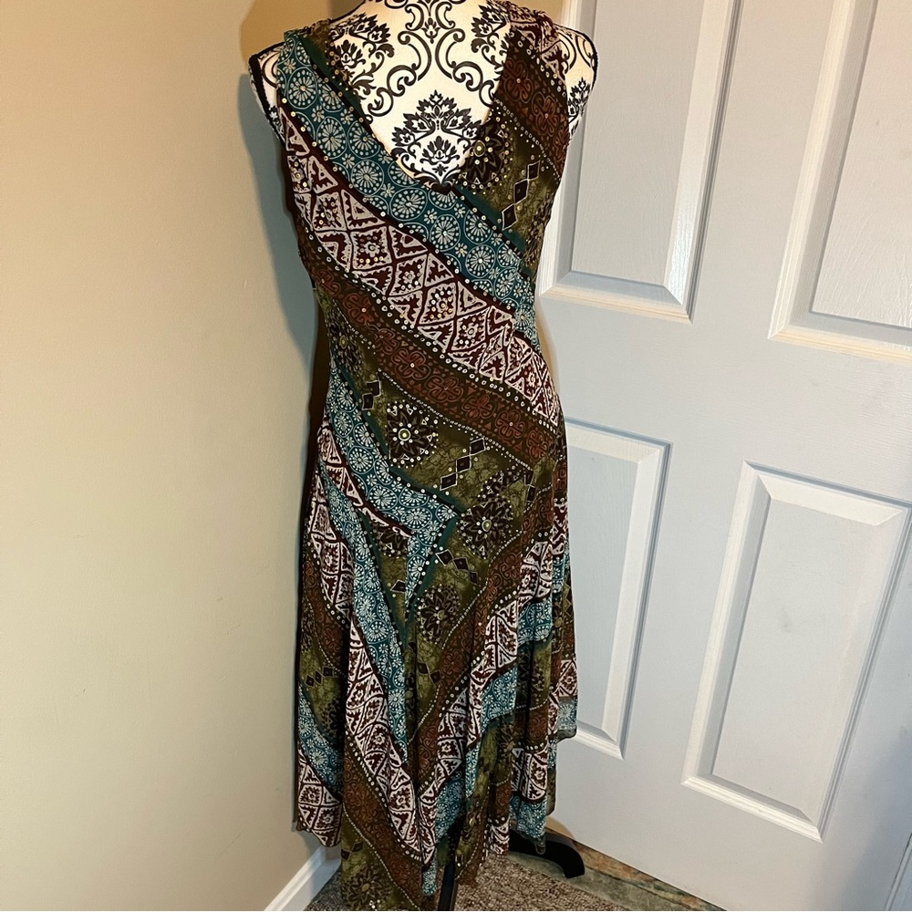 Vtg 90s Rabbit Rabbit Rabbit Dress Aztec 90’s Printed Asymmetrical Midi/Max - Picture 5 of 13